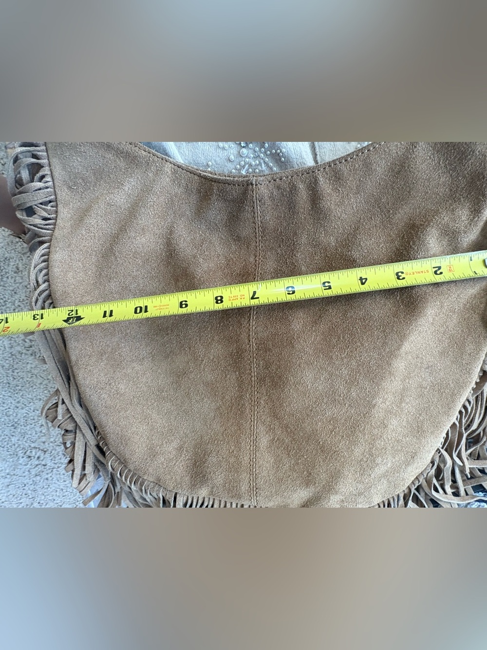 Vintage Brown Suede Long Fringe Bag Purse Green Coast XL - Picture 10 of 12